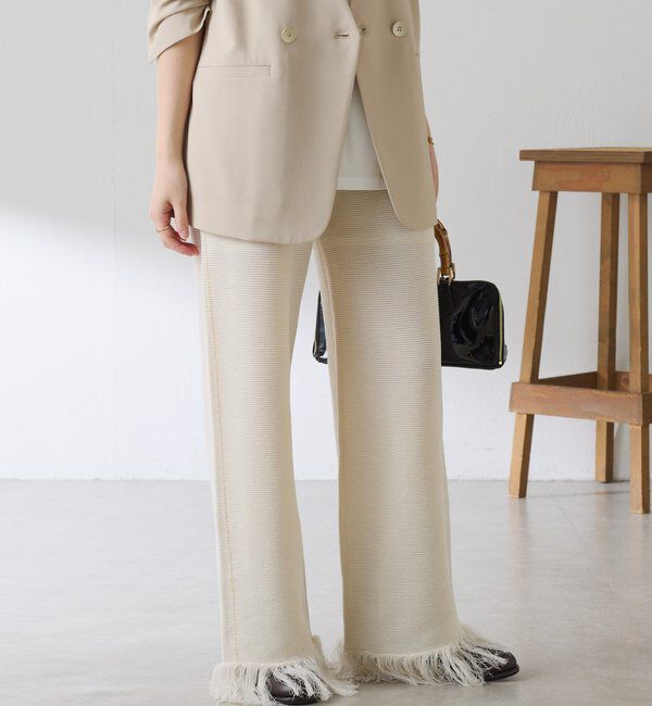  「サイドラインフリンジニットパンツ」|チノ|