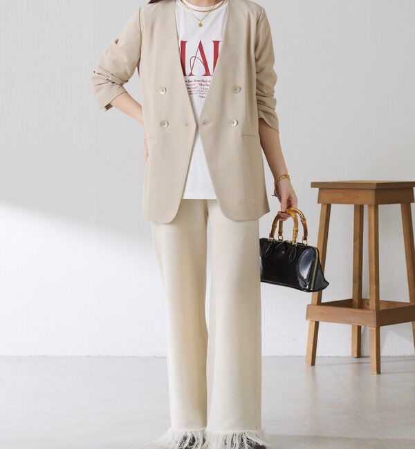  「サイドラインフリンジニットパンツ」|チノ|