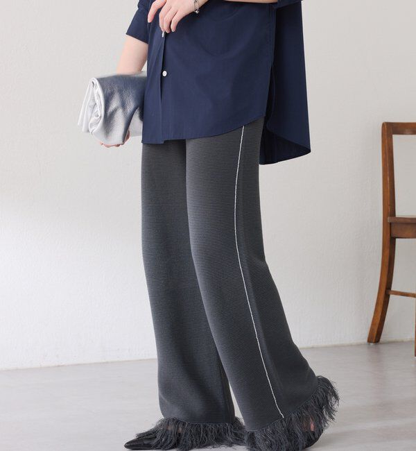  「サイドラインフリンジニットパンツ」|チノ|チャコールグレー