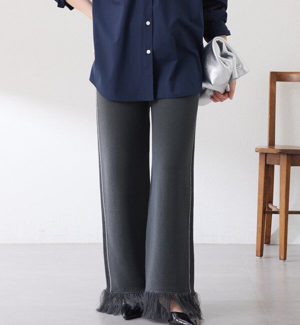  「サイドラインフリンジニットパンツ」|チノ|