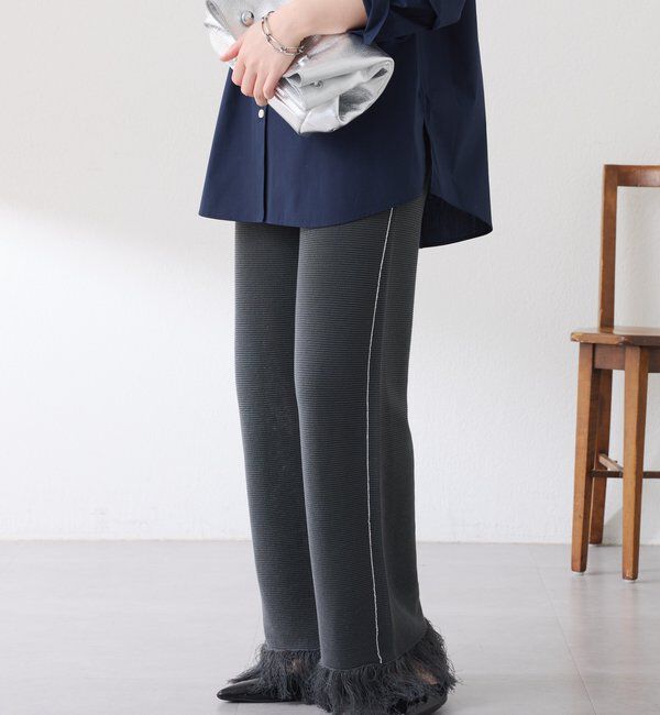  「サイドラインフリンジニットパンツ」|チノ|