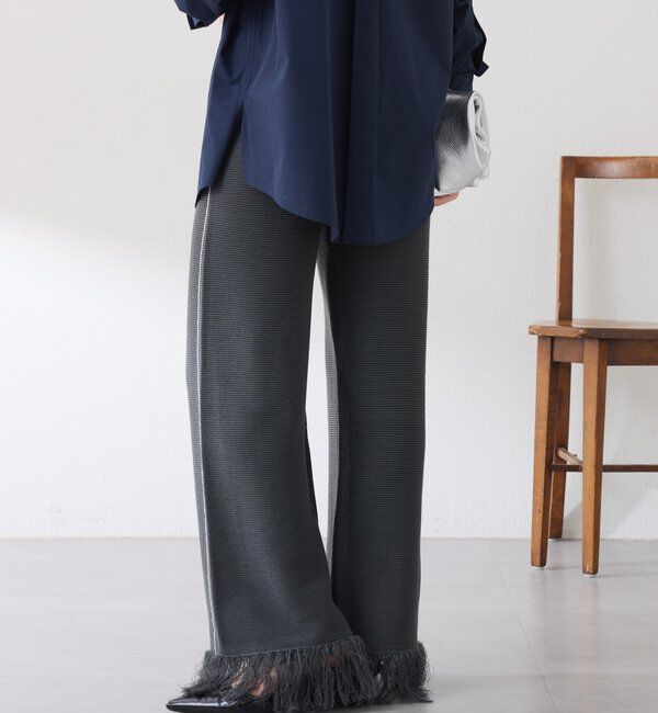  「サイドラインフリンジニットパンツ」|チノ|