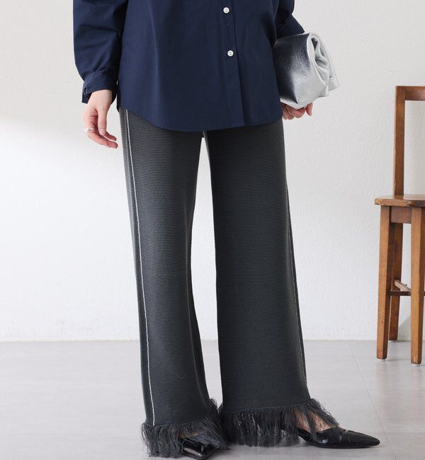  「サイドラインフリンジニットパンツ」|チノ|