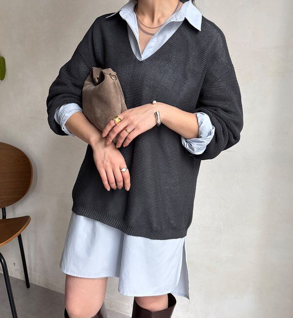  「ガーター深Vプルオーバー」|ニット・セーター|