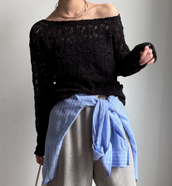  「レースオフショル」|Tシャツ・カットソー|ブラック