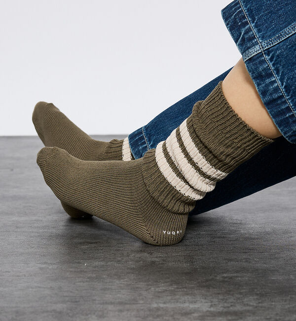 ABAHOUSE「【YUQRI/ユクリ】Walky/ラインソックス/靴下/消臭機能【WEB限定】」|ソックス|カーキ