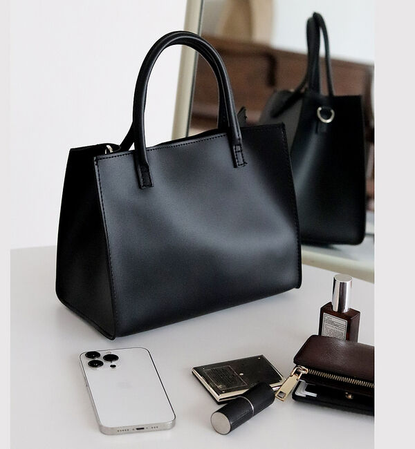 Rouge vif「エコレザー2WAYトートバッグ」|ショルダー・メッセンジャー|ブラック