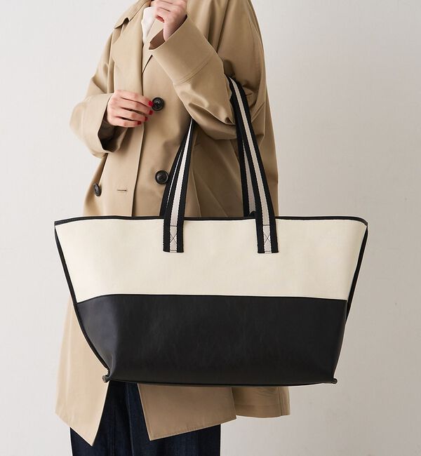 Rouge vif「【CHIMERE/シメール】キャンバス&times;合皮ワイドビックトート【予約】」|トートバッグ|ホワイト