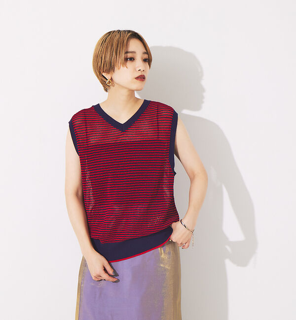 NOMINE「メッシュボーダー2WAYプルオーバー」|Tシャツ・カットソー|レッド