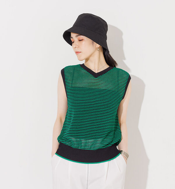 NOMINE「メッシュボーダー2WAYプルオーバー」|Tシャツ・カットソー|グリーン