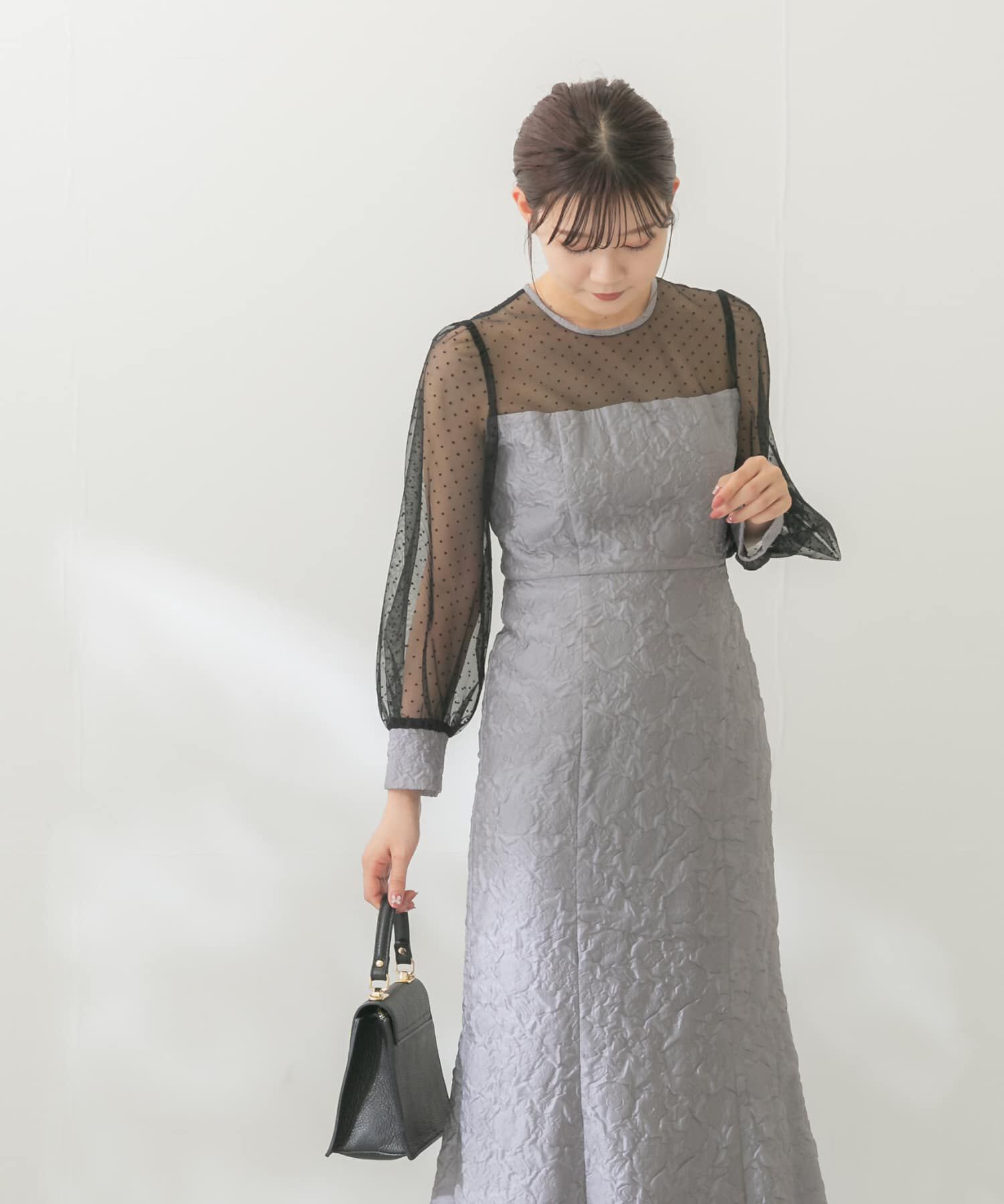 URBAN RESEARCH ROSSO「kaene　エンボスフラワードットミックスドレス」|ワンピース|