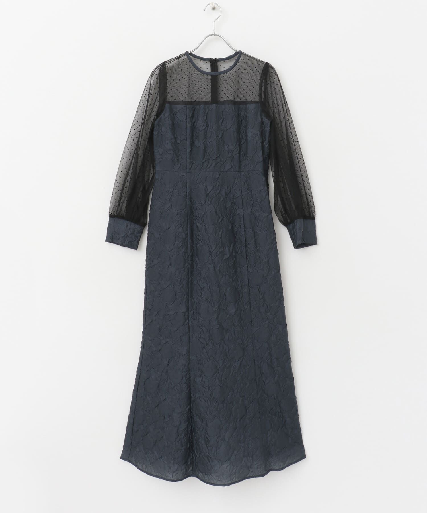 URBAN RESEARCH ROSSO「kaene　エンボスフラワードットミックスドレス」|ワンピース|ネイビー