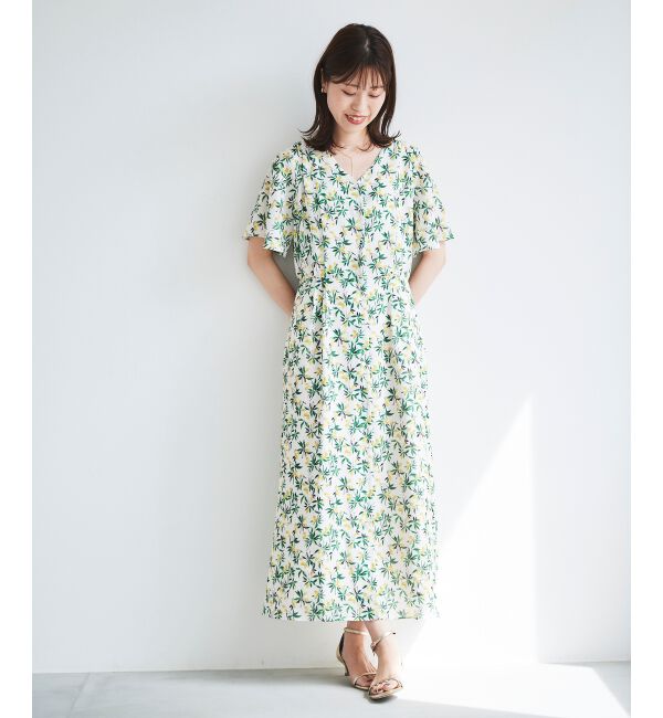  「レモンプリントVネックワンピース」|ワンピース|