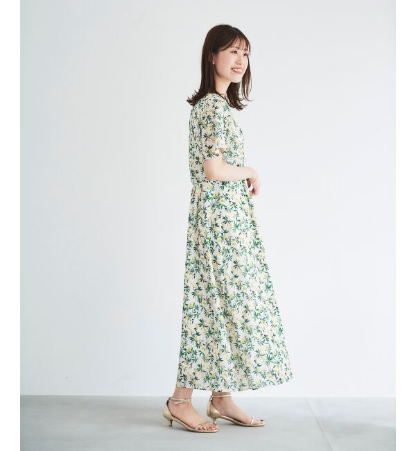  「レモンプリントVネックワンピース」|ワンピース|