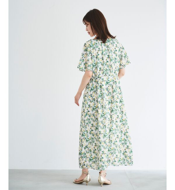  「レモンプリントVネックワンピース」|ワンピース|