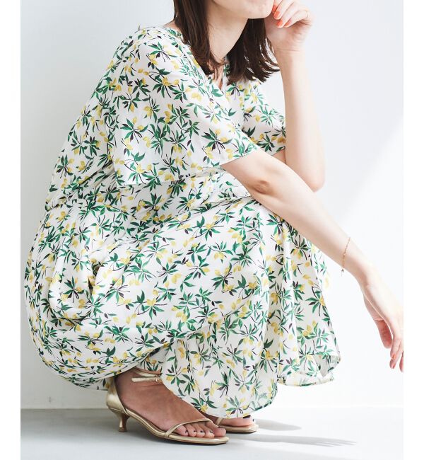  「レモンプリントVネックワンピース」|ワンピース|