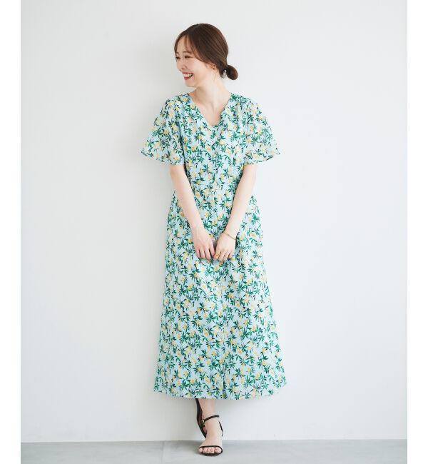  「レモンプリントVネックワンピース」|ワンピース|