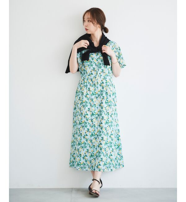  「レモンプリントVネックワンピース」|ワンピース|