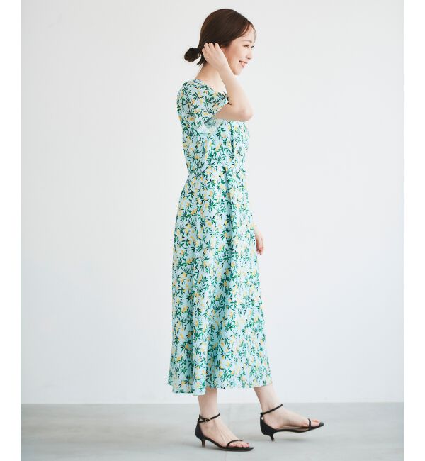  「レモンプリントVネックワンピース」|ワンピース|