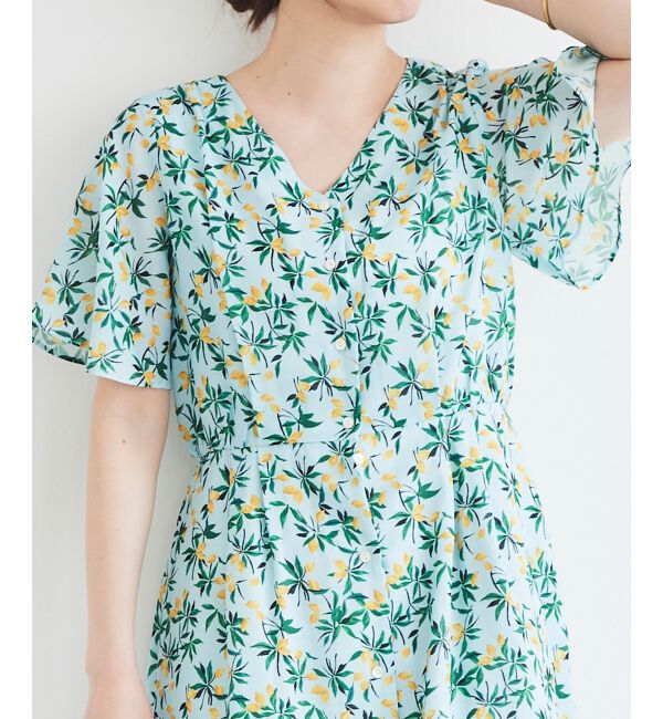  「レモンプリントVネックワンピース」|ワンピース|