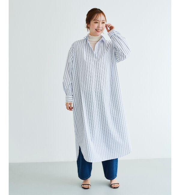 le.coeur blanc「《WEB限定アイテム》ストライプスキッパーシャツワンピース」|ワンピース|