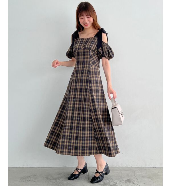 MAJESTICLEGON「2wayバイカラーリボンワンピース」|ワンピース|ブラウン柄