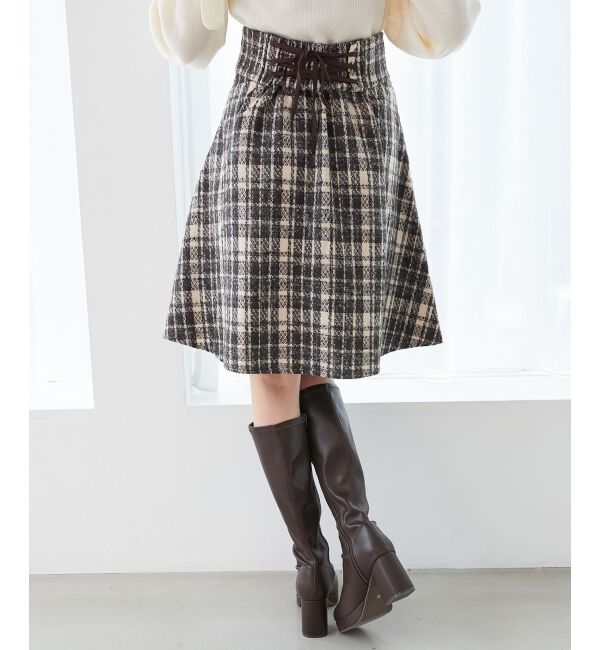 MAJESTICLEGON「バックレースアップフレアスカート」|フレア|ブラウン柄