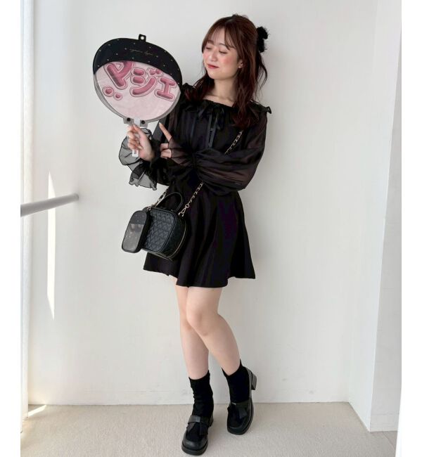  「袖異素材ミニワンピース」|ワンピース|