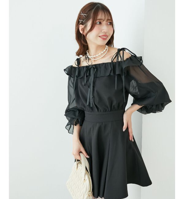  「袖異素材ミニワンピース」|ワンピース|