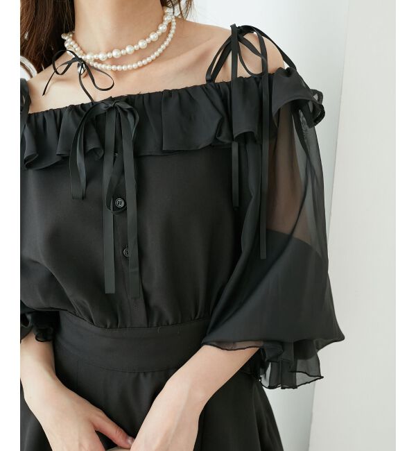  「袖異素材ミニワンピース」|ワンピース|