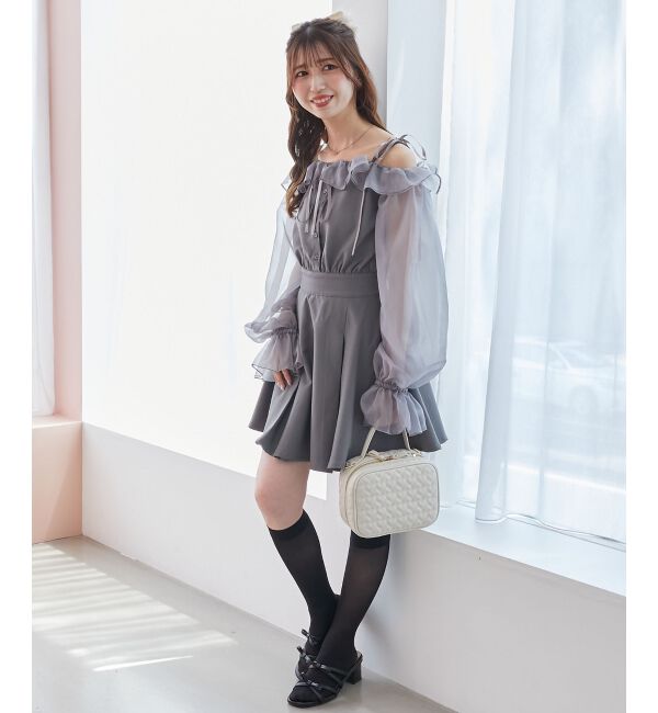  「袖異素材ミニワンピース」|ワンピース|