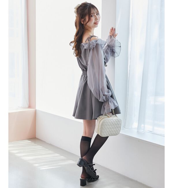  「袖異素材ミニワンピース」|ワンピース|