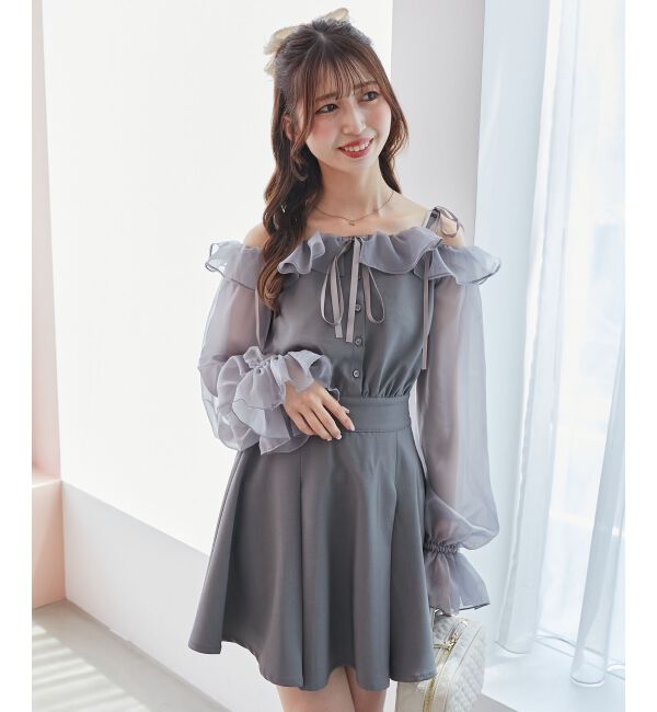  「袖異素材ミニワンピース」|ワンピース|