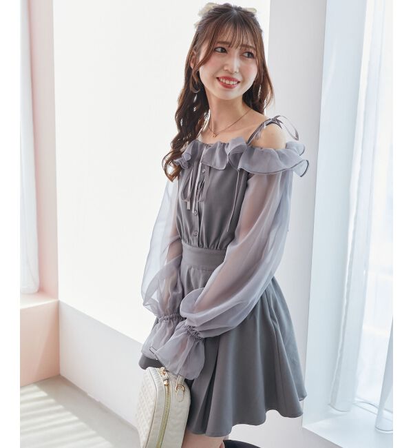  「袖異素材ミニワンピース」|ワンピース|