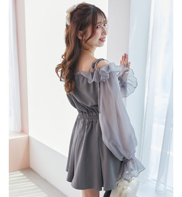  「袖異素材ミニワンピース」|ワンピース|