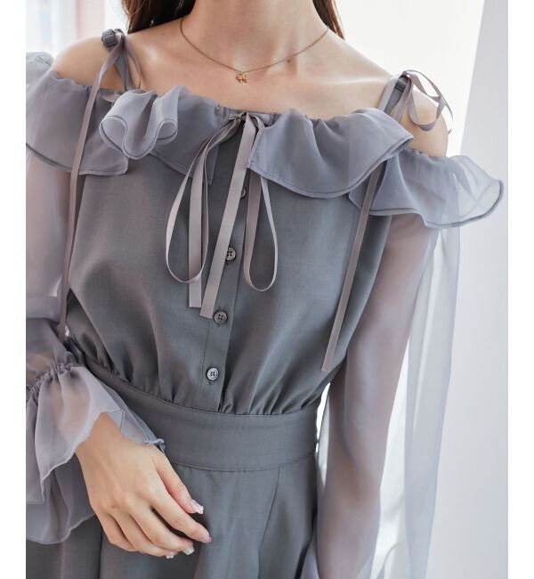  「袖異素材ミニワンピース」|ワンピース|