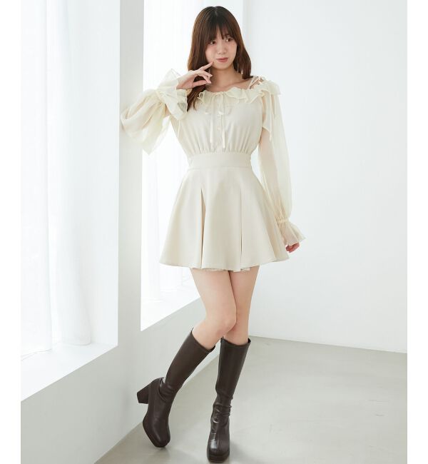  「袖異素材ミニワンピース」|ワンピース|