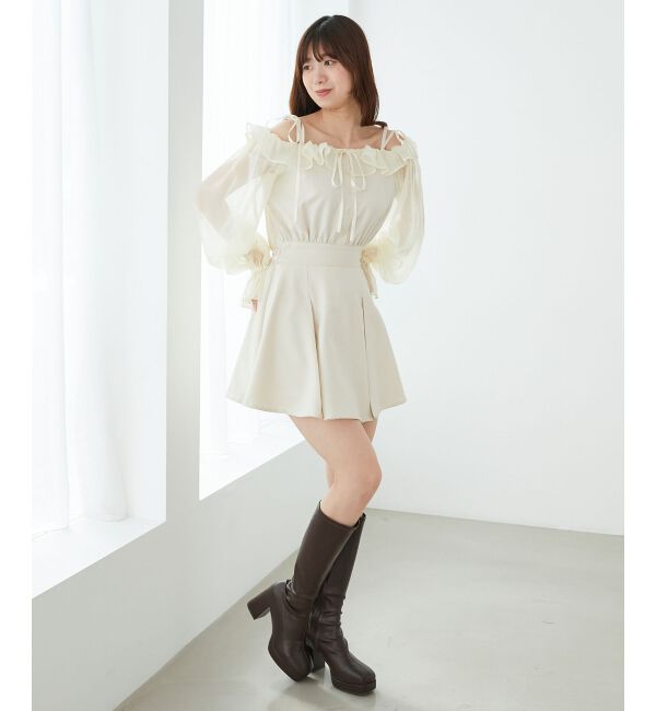  「袖異素材ミニワンピース」|ワンピース|