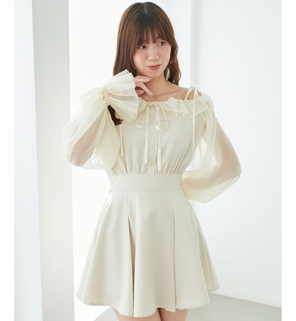  「袖異素材ミニワンピース」|ワンピース|
