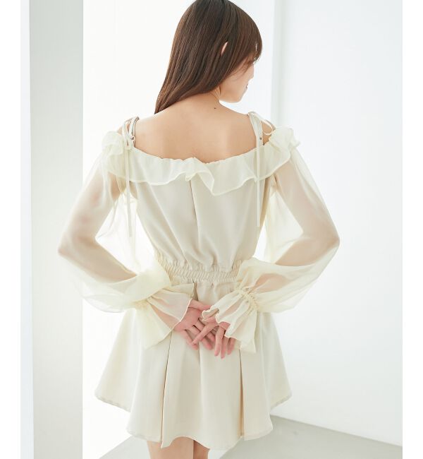  「袖異素材ミニワンピース」|ワンピース|