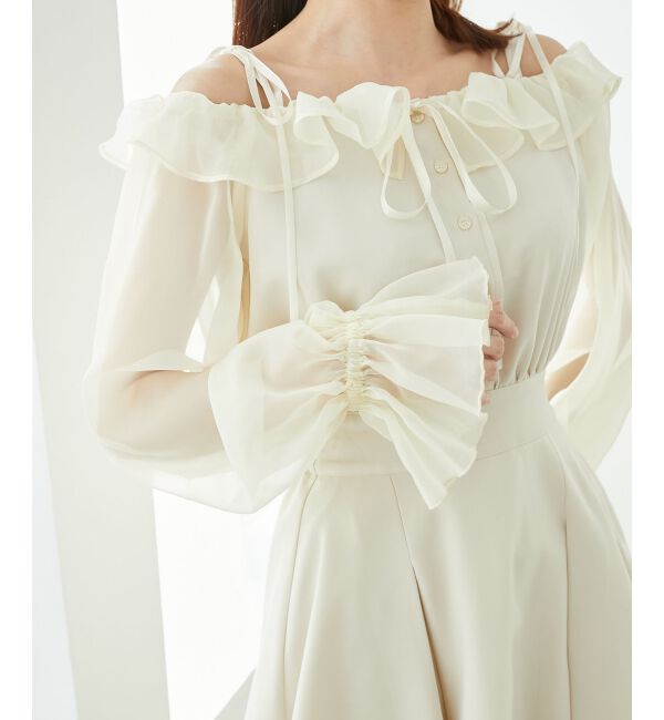  「袖異素材ミニワンピース」|ワンピース|