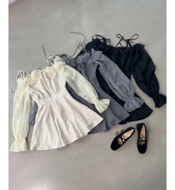  「袖異素材ミニワンピース」|ワンピース|