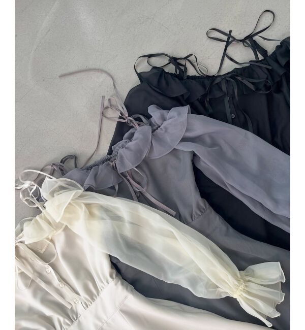  「袖異素材ミニワンピース」|ワンピース|