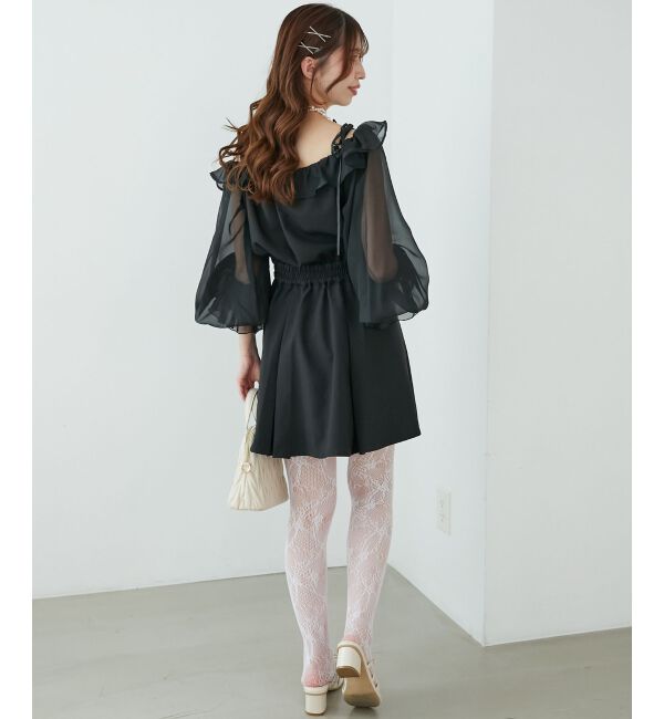  「袖異素材ミニワンピース」|ワンピース|