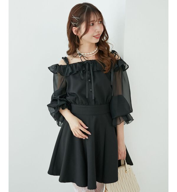  「袖異素材ミニワンピース」|ワンピース|