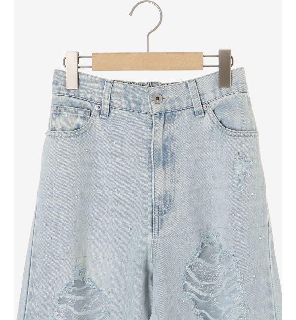  「キラキラレースダメージデニム」|デニム|