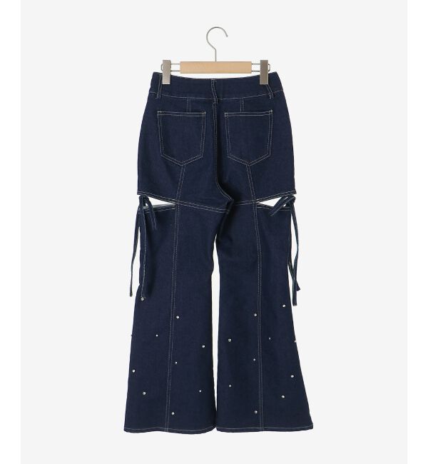  「スリットビジューフレアデニムパンツ」|デニム|