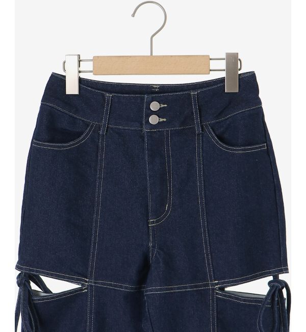  「スリットビジューフレアデニムパンツ」|デニム|