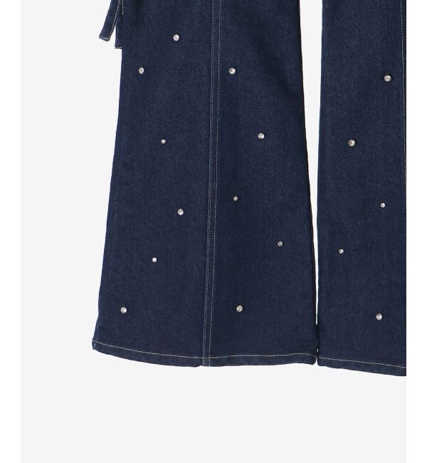  「スリットビジューフレアデニムパンツ」|デニム|