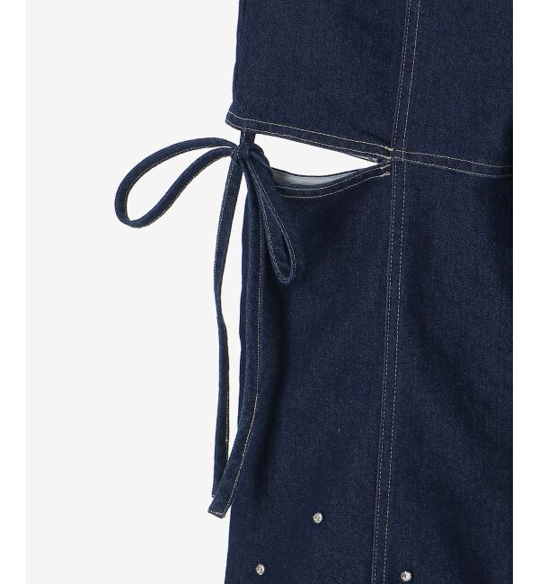  「スリットビジューフレアデニムパンツ」|デニム|